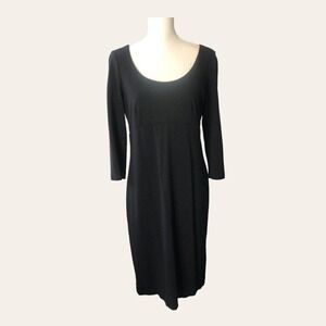 Talbots Womens Dress Size 8 Black Ponte‎ Knit Scoop Neck Midi Career Wear Sheath